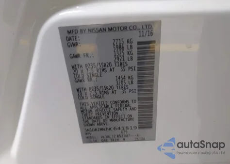 2017 Nissan Pathfinder Platinum from USA, damaged, VIN 5N1DR2MN3HC641819